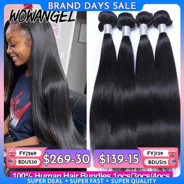 Wow Angel 28 30 pouces os droit paquets de cheveux humains 1/3/4 pièces 10A péruvien Remy Extensions de cheveux armure faisceaux cheveux vierges