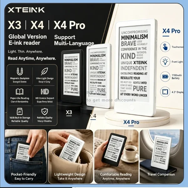 XTEINK X4Pro/X3/X4 Classic E-Ink-Reader Taschen-E-Book-Reader Mehrsprachig Ultraflach Tragbar Augenschonender E-Ink-Bildschirm Geschenk