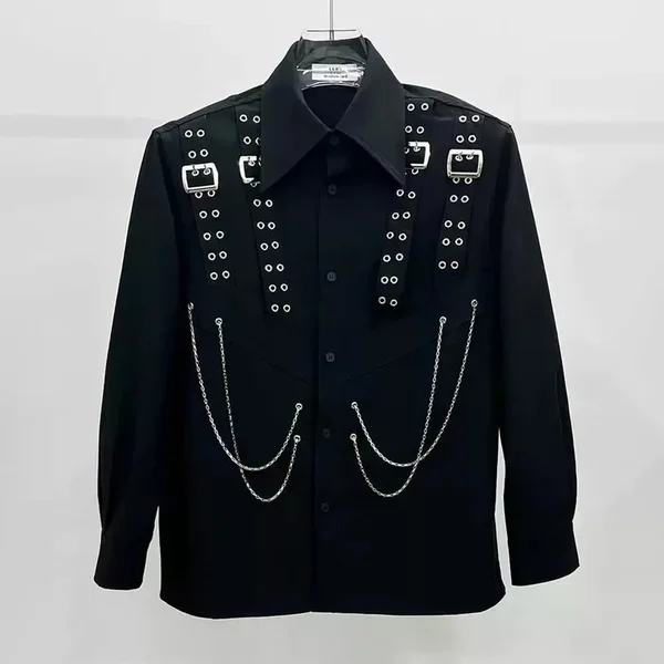 Chemise homme chaîne en métal chemise automne Streetwear tendance Punk Performance vêtements tempérament haut à manches longues vêtements pour hommes