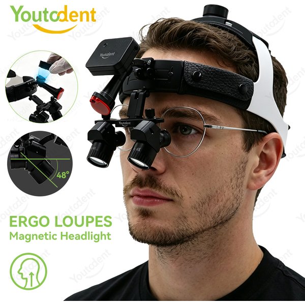 Youtodent 4-6X Adjustable Ergo Headband Dental Loupes Magnetic Detachable LED Headlight Binocular Surgical Magnifier For Dentist