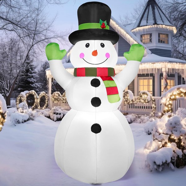 Sloosh 6 FT Hohe Aufblasbare Weihnachtsschneemann-Dekoration mit Eingebauten LEDs und Magischem Hut für Weihnachtsfeier und Gartendekoration