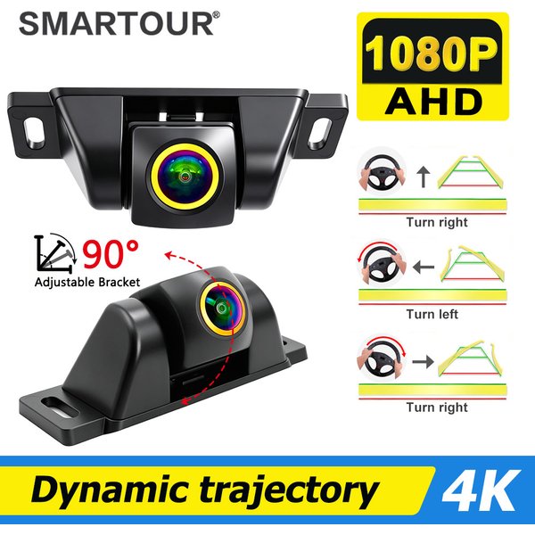 Universelle Schwarze 1080P HD AHD Auto-Rückfahrkamera mit Nachtsicht, Einstellbarer Dynamischer Trajektorie und Rückfahrkamera für Fahrzeuge