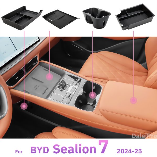 Für BYD Sealion 7 2024 2025 Mittelkonsole Untere Aufbewahrungsbox Armlehne Aufbewahrungsbox Getränkehalter Ladepanel Pad für Sea Lion 07
