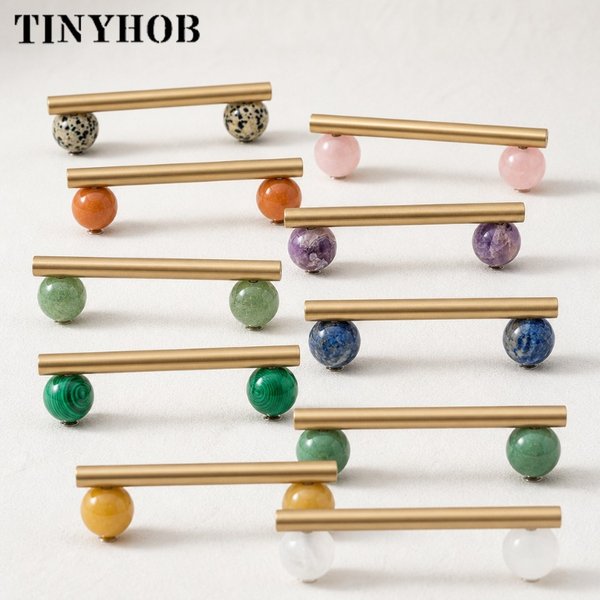 Tinyhob Nordic Art uchwyt/naturalny marmur + mosiężne uchwyty i gałki uchwyty do szuflad gałki do szafek kuchennych różowy sprzęt meblowy