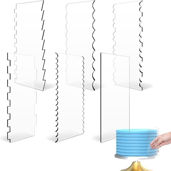 2pcs Acrylic Cake Scraper Set Decorating Contour Stripe Cake Comb Saw Tooth Smoother Buttercream Frosting Scraper cake tools