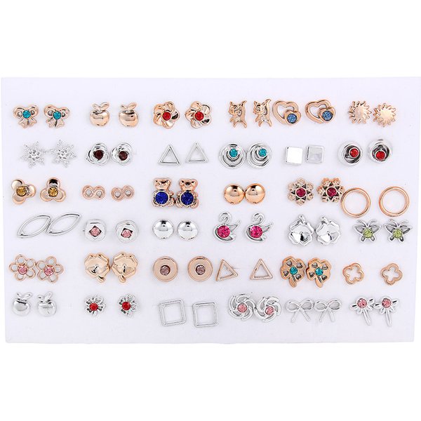 36 Paar goldfarbene, silberfarbene Strass-Hohlblumen, niedliche Bären-Tiere, Mix-Stil, Kunststoff-Ohrstecker-Set für Frauen und Mädchen