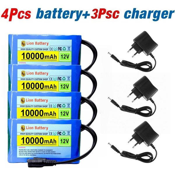 Batterie au Lithium 12V 10000mAh, capacité DC 12.6V 50ah, moniteur de caméra de vidéosurveillance, lumières de pêche, lampe au xénon, haut-parleurs avec chargeur