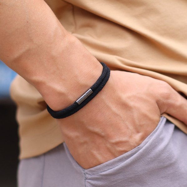 Noter nouveauté hommes corde Bracelet 4mm Nylon Double couche fil chanceux Bracelet Nickel noir boucle détachable cadeau pour lui