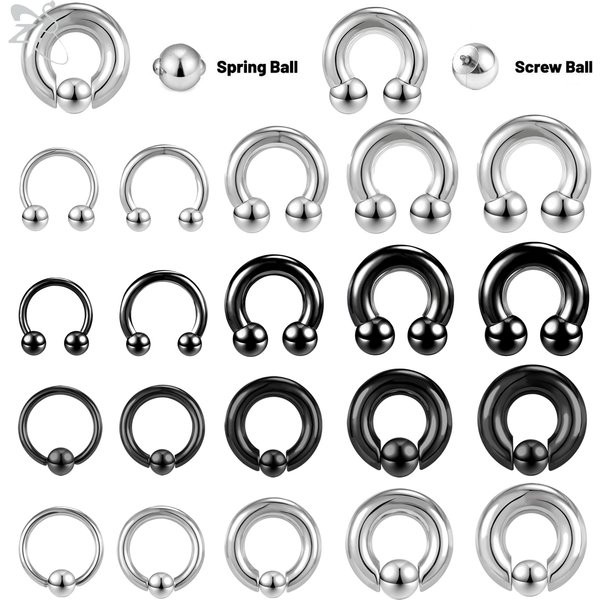 ZS – anneau de nez en perles captives de grande taille, 1 pièce, boucles d'oreilles en fer à cheval en acier inoxydable, Piercing d'haltère BCR, extenseur de prise Guauge