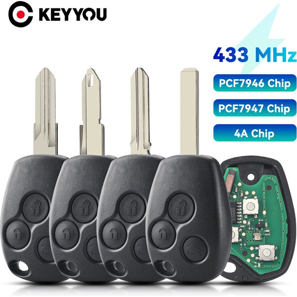 KEYYOU clé de voiture à distance pour Renault Clio Kangoo Master Modus Logan Twingo Fob ID46 PCF7946/PCF7947/4A puce 434MHz 3 boutons