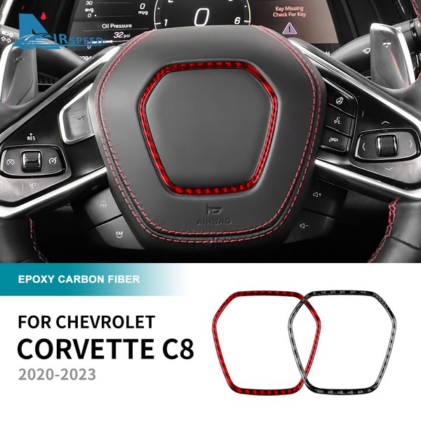 Echter weicher Carbonfaser-Aufkleber für Chevrolet Corvette C8 2020 2021 2022 2023, Auto-Lenkrad-Mittelrahmen-Ring-Zubehör