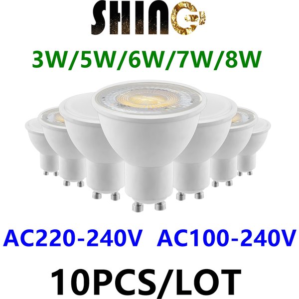 10 pièces/lot, projecteur LED GU10, AC120V 230V, très lumineux, sans scintillement, lumière blanche chaude, 3W-8W, peut remplacer une lampe halogène de 20W ou 50W.