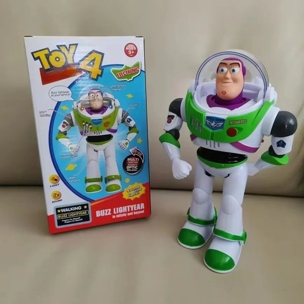 Toy Story 4 Buzz Lightyear Actionfigur mit Sound- und Lichteffekten, elektrisch laufender Weltraumroboter, bewegliche Gelenke, Modellspielzeug.
