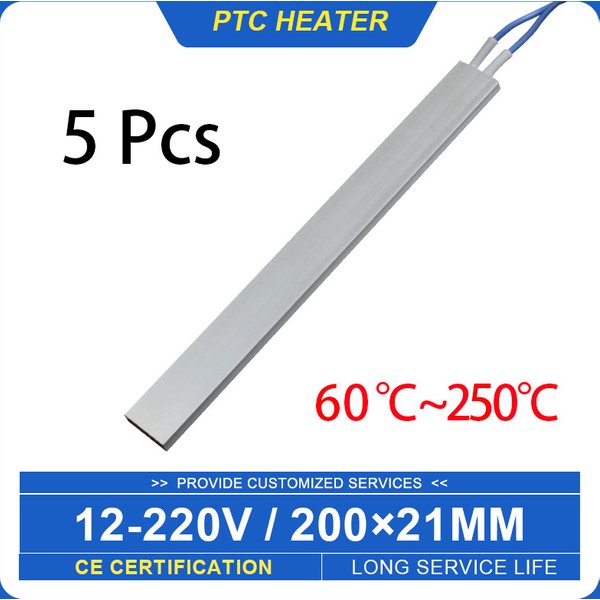 Feuille chauffante thermostatique en céramique PTC, coque en aluminium, plaque chauffante, accessoires chauffants, 200*21mm, 60 ~ 250 °C, 12V ~ 220V, ACDC, 5 pièces