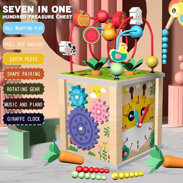 Jouets en bois Montessori pour enfants, boîte au trésor multifonction perlée, blocs de construction pour bébés d'âge préscolaire, jouets d'éducation précoce pour enfants