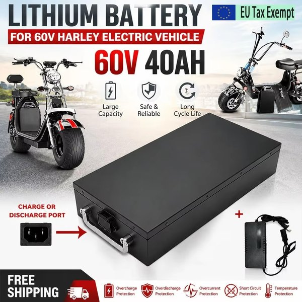 Hochwertiger 60V 40Ah Lithium-Ionen-Akku für Elektromotorräder, geeignet für Harley-ähnliche zweirädrige faltbare Citycoco-Elektroroller, mit 2000W hoher Leistung, ausgestattet mit intelligentem BMS