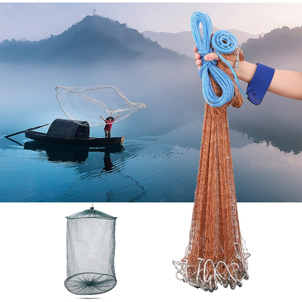 Filet de pêche à la mouche en nylon à petite maille, outil de réseau de pêche amélioré, lancer à la main, ligne de bain et plombs, facile à jeter, américain, 3.6 m, 4.8m