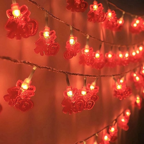 Guirxiété Lumineuse LED Rouge à Nministériels d Chinois Traditionnel, à Piles, Fournitures de ixde Noël, Décor de Lumières du Nouvel An Chinois