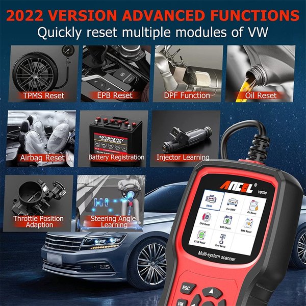 ANCEL Professioneller OBD2-Scanner für VW, Audi, Seat, Skoda, Öl-, EPB-, SAS-, TPMS-Reset, Vollsystem-Codeleser