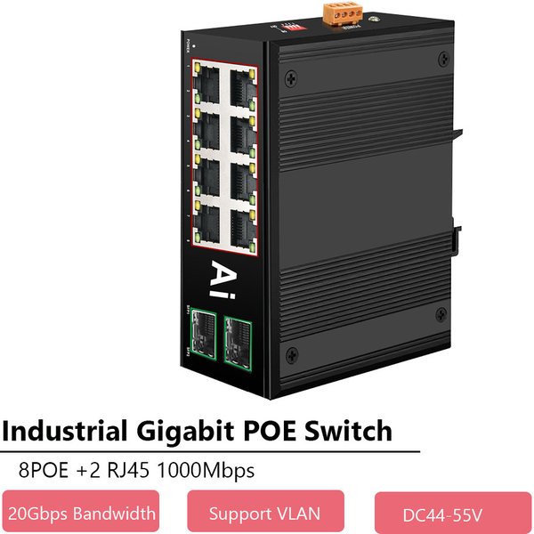 Commutateur Ethernet industriel Gigabit POE commutateur industriel réseau 6/10 ports 10/100/1000Base-T DIN IP40 commutateur réseau extérieur