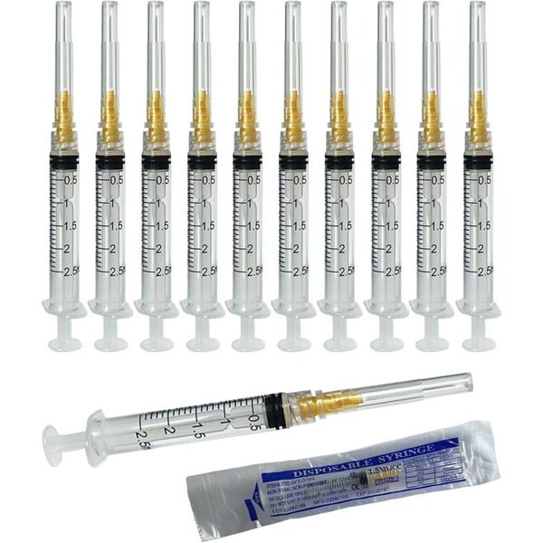 100 Stück 2 ml (2,5 ml) Einweg-Luer-Lock-Spritzen mit 23 GA Edelstahlnadel zum Messen von Flüssigkeiten und Nachfüllen von Haustieren
