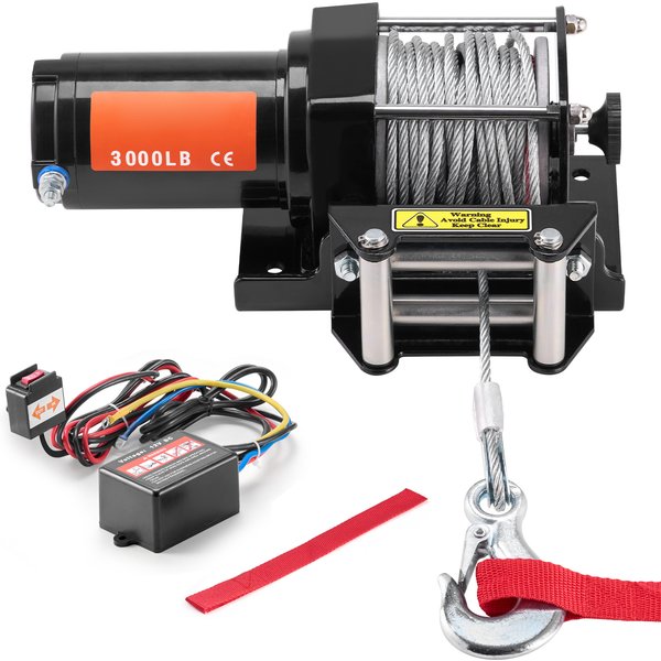 SucceBuy 3000lbs ATV/UTV treuil électrique 12V DC treuil à corde en acier avec rouleau de câble de 39 pieds télécommande filaire pour remorquage tout-terrain