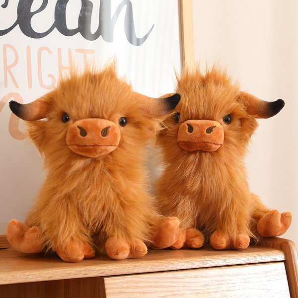 Jouets en peluche de bétail Kawaii Highland pour enfants, simulation animale, vache en peluche, Yak sauvage, beurre, cadeau d'anniversaire, décor de bison, 27cm