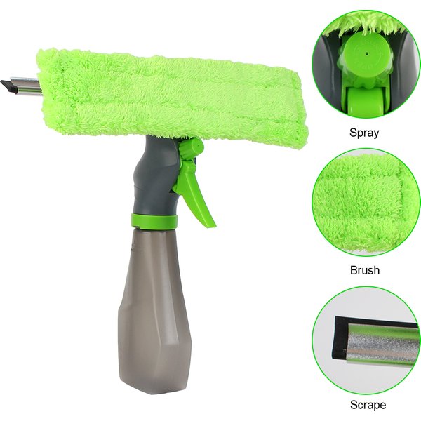 Grattoir à pulvérisation d'eau, brosse, nettoyeur de vitres, essuie-glace, Kit de tampons en tissu microfibre, outil de nettoyage ménager 3 en 1