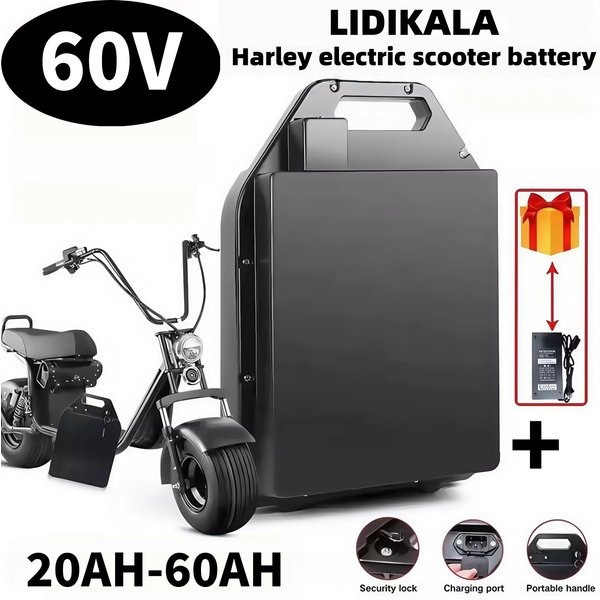 LIDIKALA 60V 20Ah-60Ah Lithium-Ionen-Akku mit integriertem BMS 2000W für Harley-Style Citycoco faltbaren zweirädrigen Elektroroller E-Motorrad, kostenloses Ladegerät, schnelle EU-Lieferung,