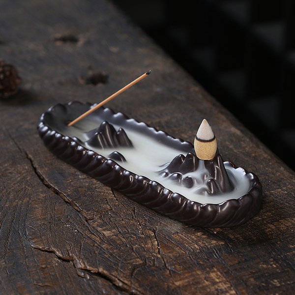 1pc Mountain Backflow Incense Burner Incense Stick Holder Aromatherapy Purple Clay Censer Zen Yoga Hond Decor (Without Incense)