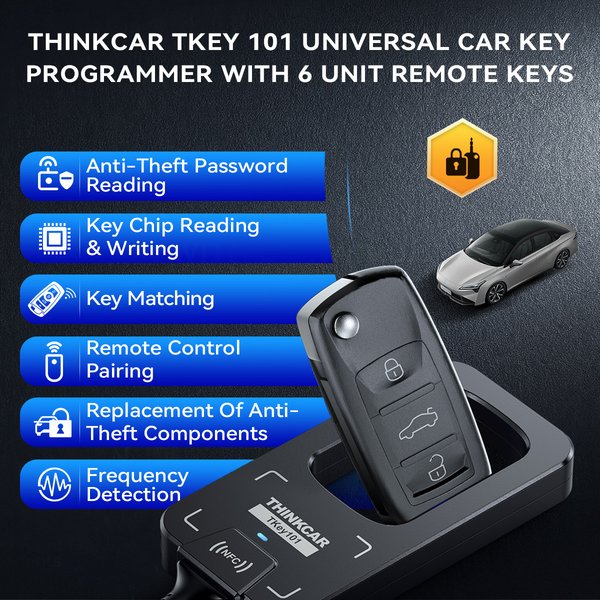 THINKCAR TKEY101 Autoschlüsselprogrammierer, professionelles Gerät zur Chip-Abgleichung und Diebstahlsicherung, zum Kopieren, Lesen und Schreiben von Fernbedienungsschlüsseln, IMMO für 689BT 892BT