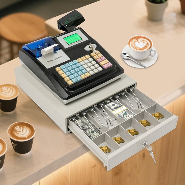 4-Compartments Electronic Cash Register Drawer with Coin Slots Cash Drawer & LED Display for Businesses Market