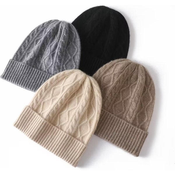 Chapeau d'hiver 100% cachemire pur pour femme, bonnet chaud en laine douce, bonnet Y2K Rhombus de luxe pour femme, casquette tricotée, 2023