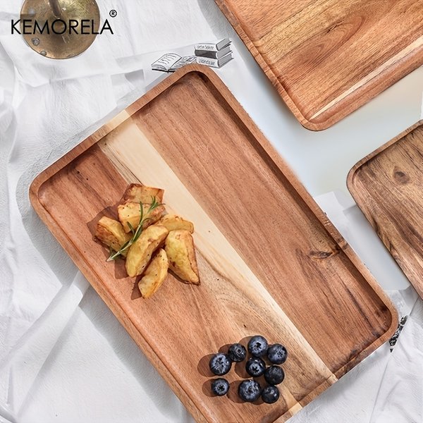 KEMORELA 1 pièces plateau à café en bois d'acacia plateaux à tasses alimentaires plateau en bois décoratif Dessert bonbons plateau en bambou plateau à thé Gongfu