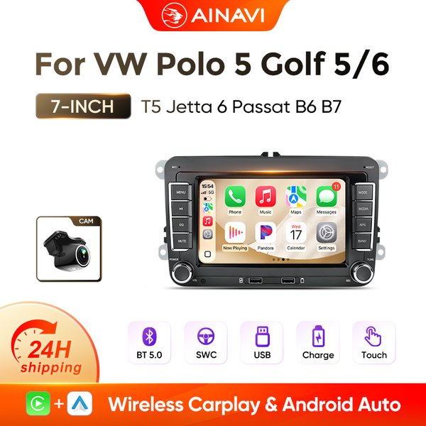 AINAVI 7" Car Radio For VW Golf 5 MK6 Tiguan EOS Caddy Tiguan Sharan Scirocco Wireless Carplay Android Auto Car Multimedia 2 Din