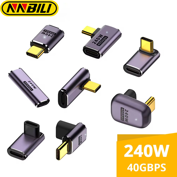 NNBILI 5A Type-C OTG Adapter 240W Fast Charging Data Converter USB4.0 40Gbps Support 8K 60Hz USB C 90/180 Degree Elbow Adapter