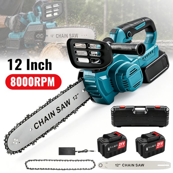 12 Zoll 1500W 8000 U/min Kabellose Bürstenlose Holzschneidekettensäge mit Lithium-Akku Ideal für Waldreinigung, Holzfällen und Astschneiden