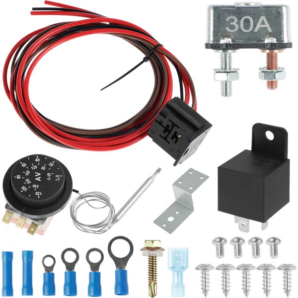 Kit de contrôleur de Thermostat de ventilateur de radiateur électrique de voiture, 12V, réglage du fil de relais de ventilateur à 3 broches avec relais automatique 40A, disjoncteur 30A