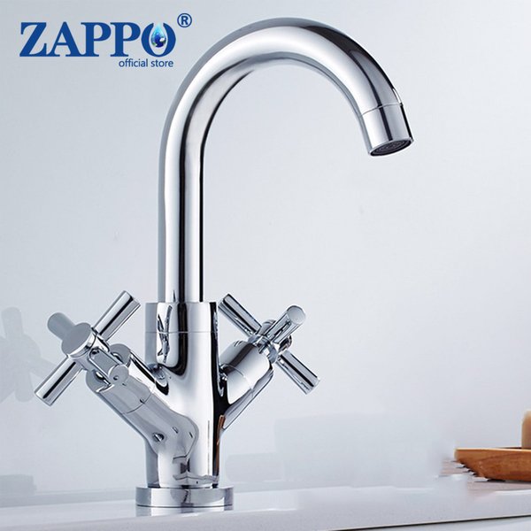 Zappo Chrom Waschbecken Mixer Wasserhahn Doppel griff Heiß-und Kaltwasser mischer Wasserhahn mit 360 drehbaren Auslauf hähnen Deck montiert