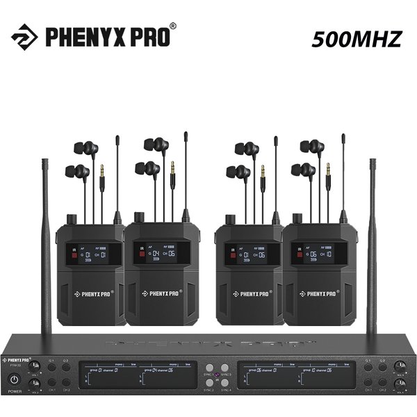 PHENYX PRO-Système de moniteurs intra-auriculaires sans fil mono 500MHz, avec 4 sorties en boucle, fréquences UHF, monture T1 pour studio/bande