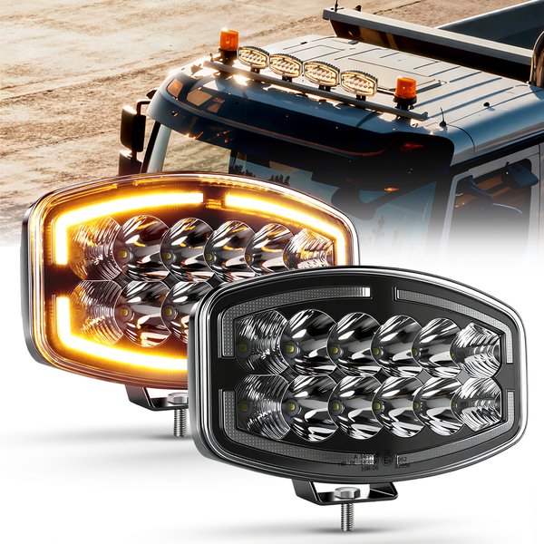 UNISHINE LED-Licht 10" Jumbo Oval Truck Offroad-Scheinwerfer für den Einsatz im Gelände, LED-Arbeitsscheinwerfer DRL Weiß mit Gelber Blinkfunktion 12V 24V