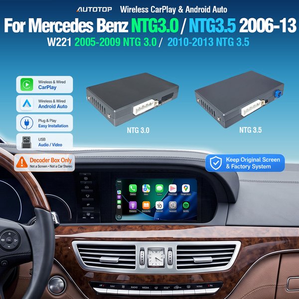 Bezprzewodowy dekoder AUTOTOP CarPlay Android Auto do Mercedes Benz S Class W221 CL Class C216 2006-2012 NTG3.0 NTG3.5 Oryginalny ekran Retrofit Interfejs AirPlay Mirror Link Bluetooth AUX Moduł