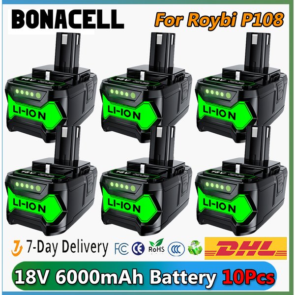 6,0 Ah Batterie Für Ryobi P108 18 V 6000 mAh Li-Ion Ersatz Batterie BPL1820 P108 P109 P106 P105 P104 RB18L50 Power werkzeug Baterry