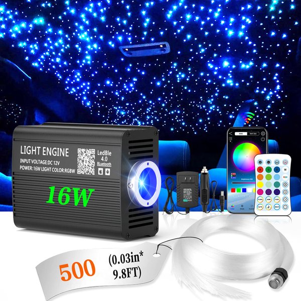 16W Mini-Größe 500-teiliges Sternenhimmel-Kit, mit APP/Fernbedienung/Musikeffekt, RGBW-Glasfaser für Auto/Zuhause/Decke