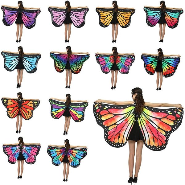 Damen Schmetterlingsflügel Polyester Schmetterlingsumhang für Bühne Dress-up Schal Umhang Kostüm Cosplay Zubehör Rave Kleid