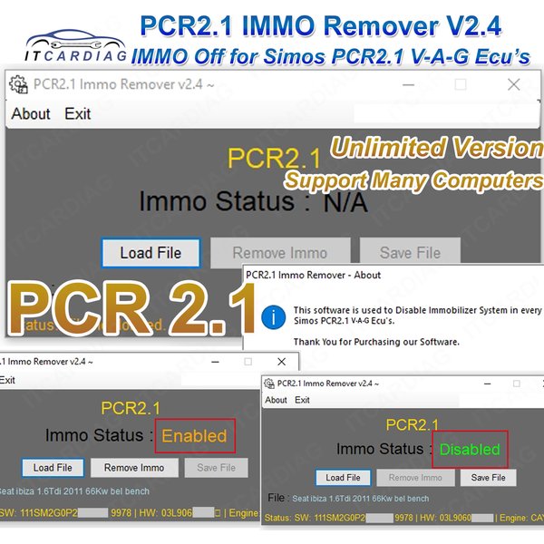 PCR2.1 Immo Remover Software PCR 2.1 Unbegrenzte Version IMMO OFF Fix SIMOS für VAG ECU Kein Checksum-Korrekturalgorithmus SOFTWARE