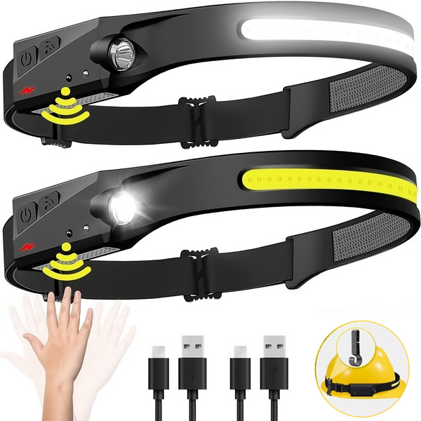 COB-LED-Stirnlampe mit Sensor, integriertem Akku, USB-wiederaufladbar, 5 Beleuchtungsmodi, Arbeitsleuchte