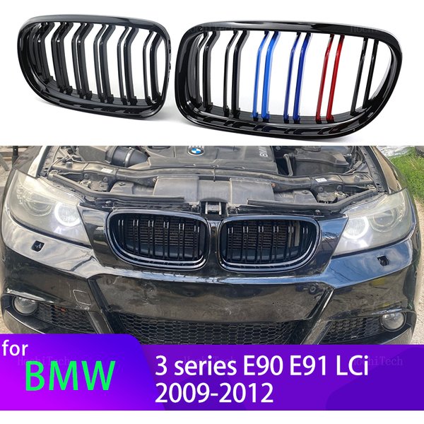 2 Stücke Auto Stil Glanz Schwarz Vorne Niere Doppellatten Grill Grille für BMW 3er E90 E91 LCi 2009 2010 2011 2012 Auto Styling