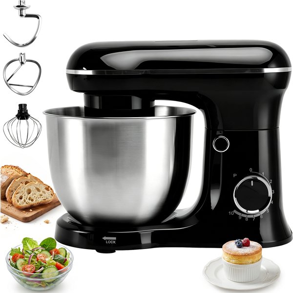 Areyourshop 5,2L Küchenmaschine 3-in-1 Elektrische Knetmaschine mit Knethaken, Flachrührer und Schneebesen - Teigmaschine für Backen, Kuchen und Brot