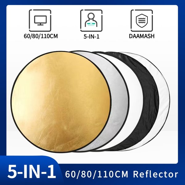 5-in-1 runder tragbarer Reflektor, mehrfarbiger zusammenklappbarer Diffusor für den Außenbereich, Fotografie-Lichtreflektoren für Studiofoto